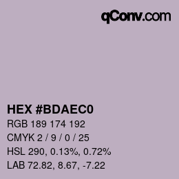 Color code: HEX #BDAEC0 | qconv.com