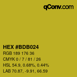 Code couleur: HEX #BDB024 | qconv.com