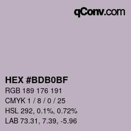 颜色代码: HEX #BDB0BF | qconv.com