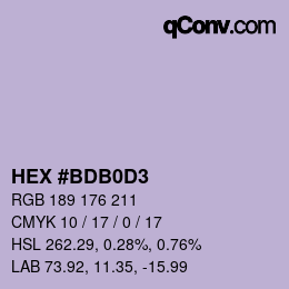 Farbcode: HEX #BDB0D3 | qconv.com