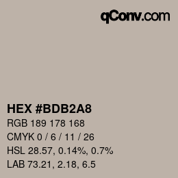 颜色代码: HEX #BDB2A8 | qconv.com