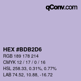 Color code: HEX #BDB2D6 | qconv.com
