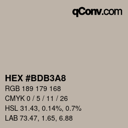 Color code: HEX #BDB3A8 | qconv.com