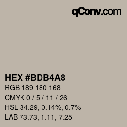 颜色代码: HEX #BDB4A8 | qconv.com