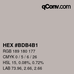 Color code: HEX #BDB4B1 | qconv.com