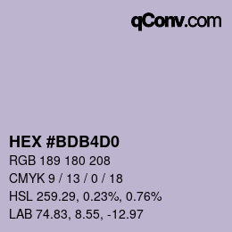 颜色代码: HEX #BDB4D0 | qconv.com