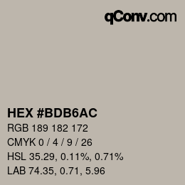 カラーコード: HEX #BDB6AC | qconv.com