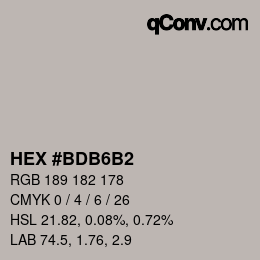 Color code: HEX #BDB6B2 | qconv.com