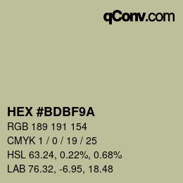 カラーコード: HEX #BDBF9A | qconv.com