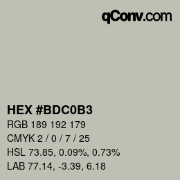 Code couleur: HEX #BDC0B3 | qconv.com