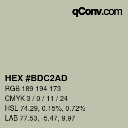 Código de color: HEX #BDC2AD | qconv.com
