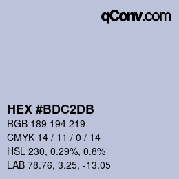 颜色代码: HEX #BDC2DB | qconv.com