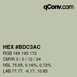 颜色代码: HEX #BDC3AC | qconv.com