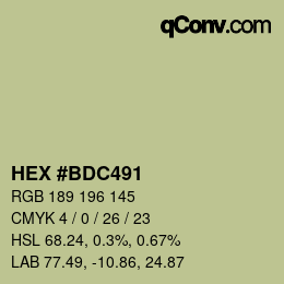 颜色代码: HEX #BDC491 | qconv.com