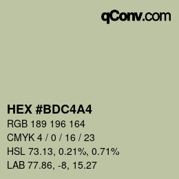 Farbcode: HEX #BDC4A4 | qconv.com