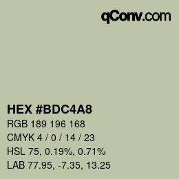 颜色代码: HEX #BDC4A8 | qconv.com