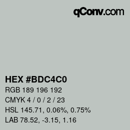 Color code: HEX #BDC4C0 | qconv.com