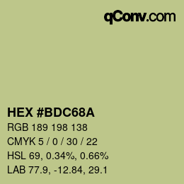 Farbcode: HEX #BDC68A | qconv.com
