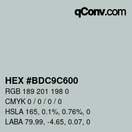 Farbcode: HEX #BDC9C600 | qconv.com