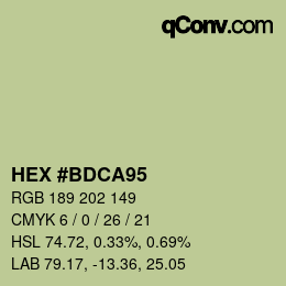 カラーコード: HEX #BDCA95 | qconv.com