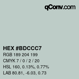 Color code: HEX #BDCCC7 | qconv.com