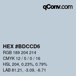 カラーコード: HEX #BDCCD6 | qconv.com