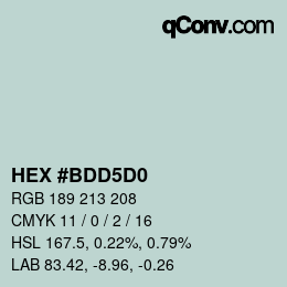 Color code: HEX #BDD5D0 | qconv.com