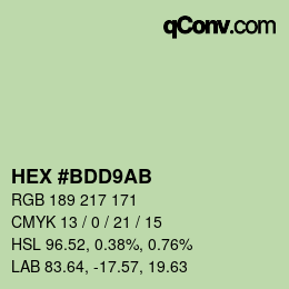 Código de color: HEX #BDD9AB | qconv.com