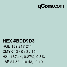 Color code: HEX #BDD9D3 | qconv.com