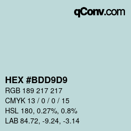 Color code: HEX #BDD9D9 | qconv.com