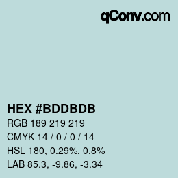 颜色代码: HEX #BDDBDB | qconv.com