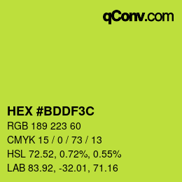 Color code: HEX #BDDF3C | qconv.com