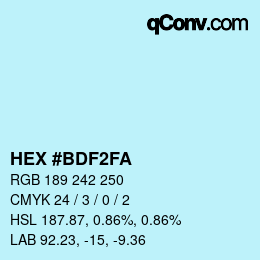 Código de color: HEX #BDF2FA | qconv.com