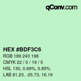 Color code: HEX #BDF3C6 | qconv.com