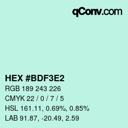 Color code: HEX #BDF3E2 | qconv.com