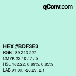 Color code: HEX #BDF3E3 | qconv.com