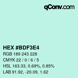 Color code: HEX #BDF3E4 | qconv.com