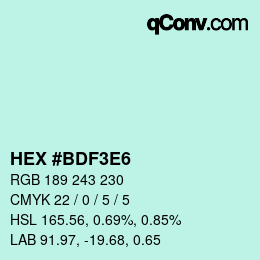 Color code: HEX #BDF3E6 | qconv.com