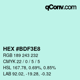 Color code: HEX #BDF3E8 | qconv.com