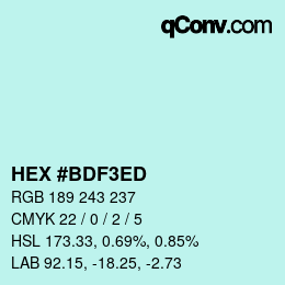 カラーコード: HEX #BDF3ED | qconv.com