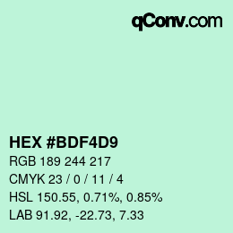 Color code: HEX #BDF4D9 | qconv.com