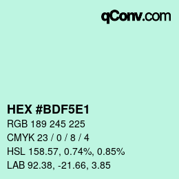 Color code: HEX #BDF5E1 | qconv.com