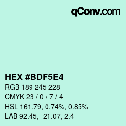 Farbcode: HEX #BDF5E4 | qconv.com