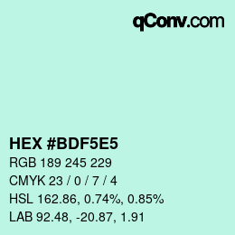 カラーコード: HEX #BDF5E5 | qconv.com