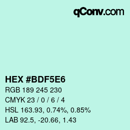 カラーコード: HEX #BDF5E6 | qconv.com