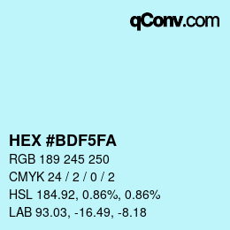 Color code: HEX #BDF5FA | qconv.com