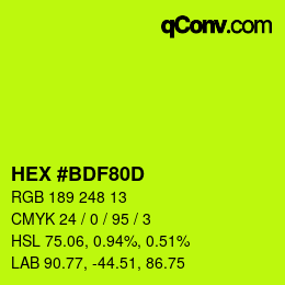 颜色代码: HEX #BDF80D | qconv.com