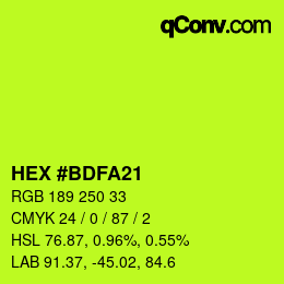 Code couleur: HEX #BDFA21 | qconv.com