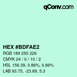 Color code: HEX #BDFAE2 | qconv.com