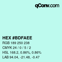 颜色代码: HEX #BDFAEE | qconv.com